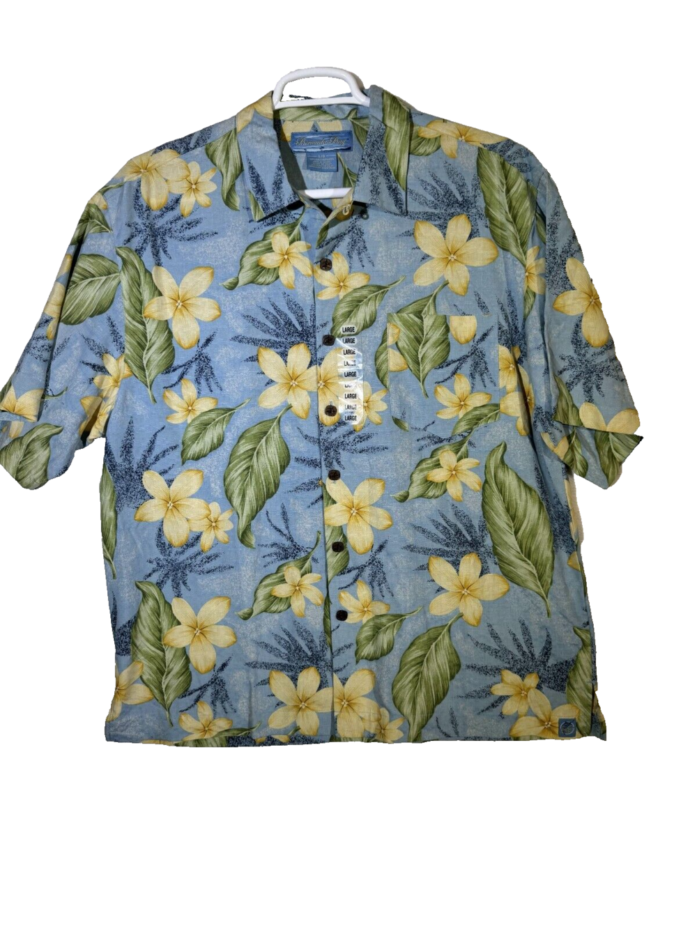 Bermuda Bay Shirt Men’s L Blue Floral 100% Silk Hawaiian Button-Up M183